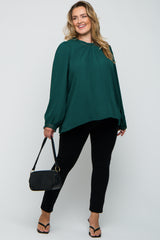 Forest Green Crochet Trim Maternity Plus Blouse