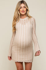 Beige Ladder Knit Long Sleeve Maternity Dress/Tunic