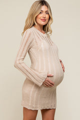 Beige Ladder Knit Long Sleeve Maternity Dress/Tunic