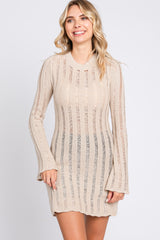 Beige Ladder Knit Long Sleeve Dress/Tunic