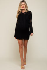 Black Ladder Knit Long Sleeve Maternity Dress