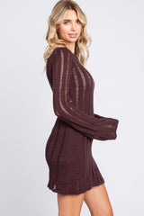 Brown Ladder Knit Long Sleeve Dress/Tunic