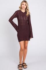 Brown Ladder Knit Long Sleeve Dress/Tunic