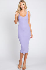 Lavender Textured Knit Sleeveless Maternity Midi Dress