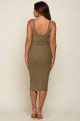 Olive Textured Knit Sleeveless Maternity Midi Dress