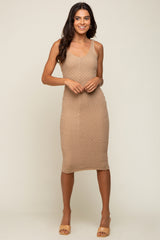 Taupe Textured Knit Sleeveless Maternity Midi Dress