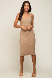 Taupe Textured Knit Sleeveless Midi Dress