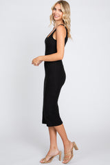 Black Textured Knit Sleeveless Midi Dress