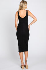 Black Textured Knit Sleeveless Midi Dress