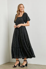 Black Floral Chiffon Smocked Square Neck Maternity Maxi Dress