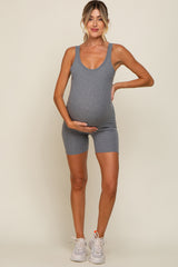 Charcoal Sleeveless Ribbed Maternity Bodysuit