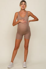 Taupe Sleeveless Ribbed Maternity Bodysuit