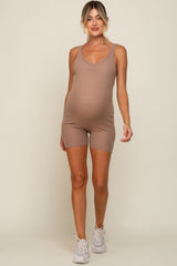 Taupe Sleeveless Ribbed Maternity Bodysuit