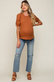 Rust Puff Sleeve Maternity Top