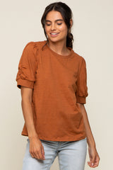 Rust Puff Sleeve Maternity Top