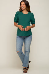 Hunter Green Puff Sleeve Maternity Top