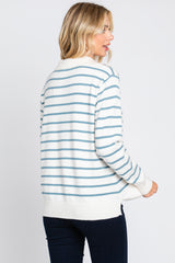 Blue Striped V-Neck Collared Sweater