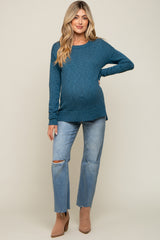 Teal Knit Long Sleeve Maternity Top