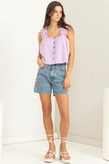 Lavender Button Down Sleeveless Top