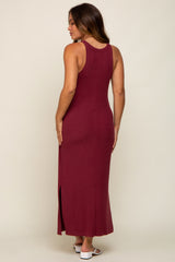 Burgundy Sleeveless Ribbed Side Slit Maternity Maxi Dress