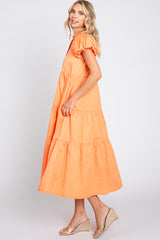 Orange Puff Sleeve Button Down Midi Dress