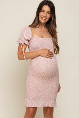 Mauve Floral Smocked Maternity Mini Dress