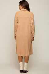 Camel Knit Corduroy Button Down Maternity Midi Dress