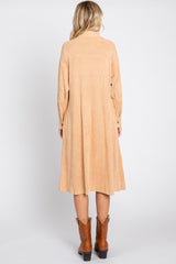 Camel Knit Corduroy Button Down Midi Dress