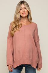 Mauve Dolman Sleeve Side Slit Maternity Sweater