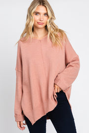 Mauve Dolman Sleeve Side Slit Sweater