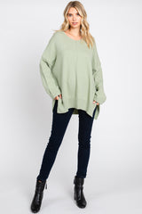 Light Olive Dolman Sleeve Side Slit Sweater