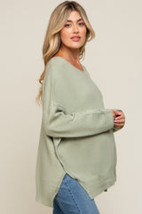 Light Olive Dolman Sleeve Side Slit Maternity Sweater