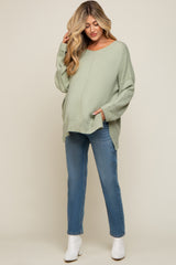 Light Olive Dolman Sleeve Side Slit Maternity Sweater