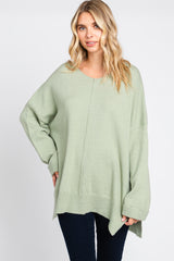 Light Olive Dolman Sleeve Side Slit Sweater