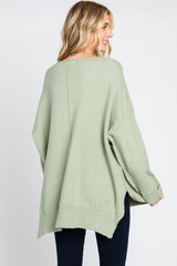 Light Olive Dolman Sleeve Side Slit Sweater