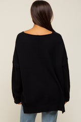 Black Dolman Sleeve Side Slit Maternity Sweater