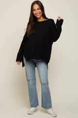 Black Dolman Sleeve Side Slit Maternity Sweater