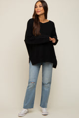 Black Dolman Sleeve Side Slit Maternity Sweater