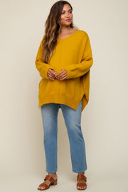 Yellow Dolman Sleeve Side Slit Maternity Sweater