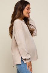 Beige Mineral Washed Terry Knit Maternity Top