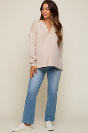 Beige Mineral Washed Terry Knit Maternity Top