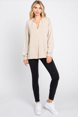 Beige Mineral Washed Terry Knit Top