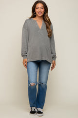 Olive Mineral Washed Terry Knit Maternity Top