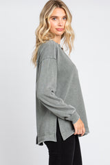 Olive Mineral Washed Terry Knit Top