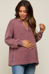 Burgundy Mineral Washed Terry Knit Maternity Top