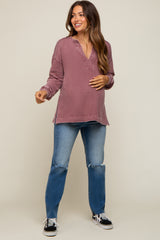 Burgundy Mineral Washed Terry Knit Maternity Top