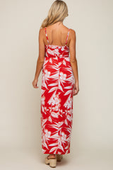 Red Floral Palm Print Wrap Maternity Maxi Dress