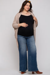 Beige Open Knit Dolman Sleeve Maternity Plus Cardigan