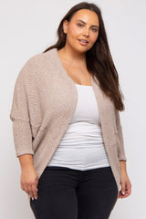 Beige Open Knit Dolman Sleeve Plus Cardigan