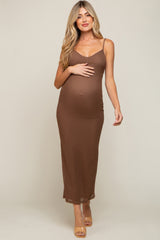 Mocha Mesh Knit Sleeveless Maternity Maxi Dress